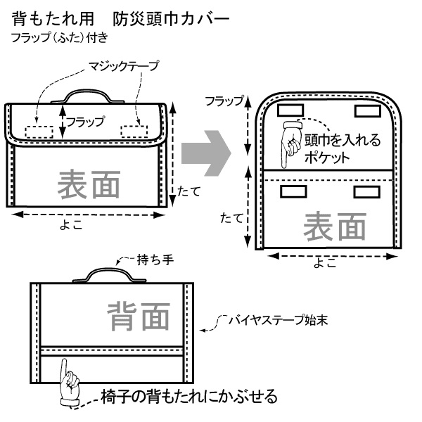 椅子背もたれ用 防災頭巾カバー 【素材持込みオーダー製作】 - 入園